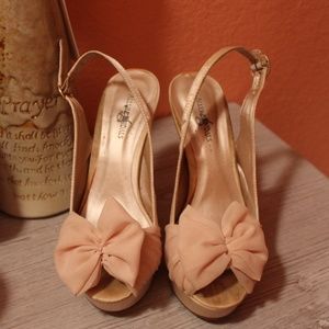 Nude Sunrise Peep Toe Sling Back &Chiffon Sash/Bow
